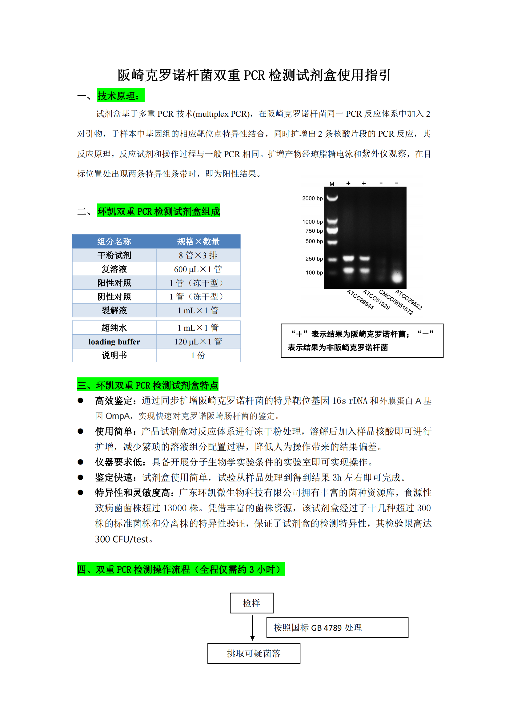 阪崎克羅諾桿菌雙重PCR檢測(cè)試劑盒 產(chǎn)品使用說(shuō)明書